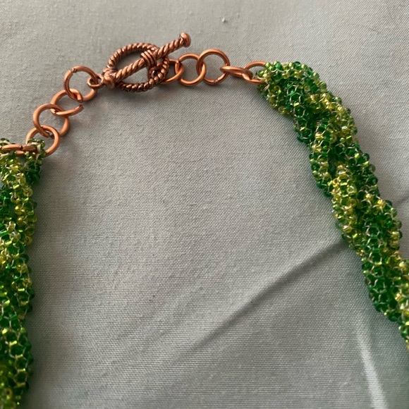 Vintage Artisan 14” Choker Necklace Beaded 2” Flowers On Multistrand Rope - Picture 5 of 5